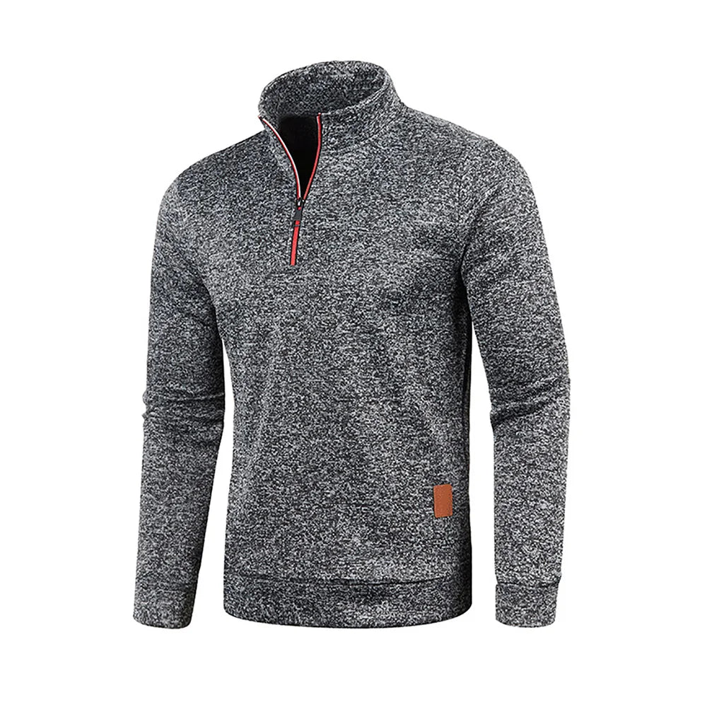 Men Sweatshirts Thicker Half Zipper, Pullover Solid Color Turtleneck.
