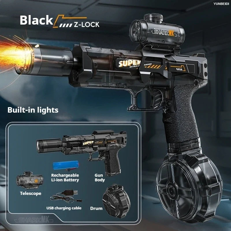 Electric Water Gun Simulation Shooting Water Gun with Recoil Flash Function Summer Outdoor Beach Game Toys Children Adults Gifts
