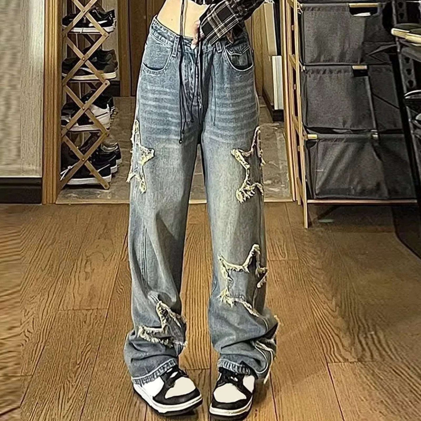 Star Y2k Baggy Wide Leg Jeans Women Vintage Streetwear Washed Denim Pants Grunge Basic Slouchy Blue Trousers Femme Autumn Jeans