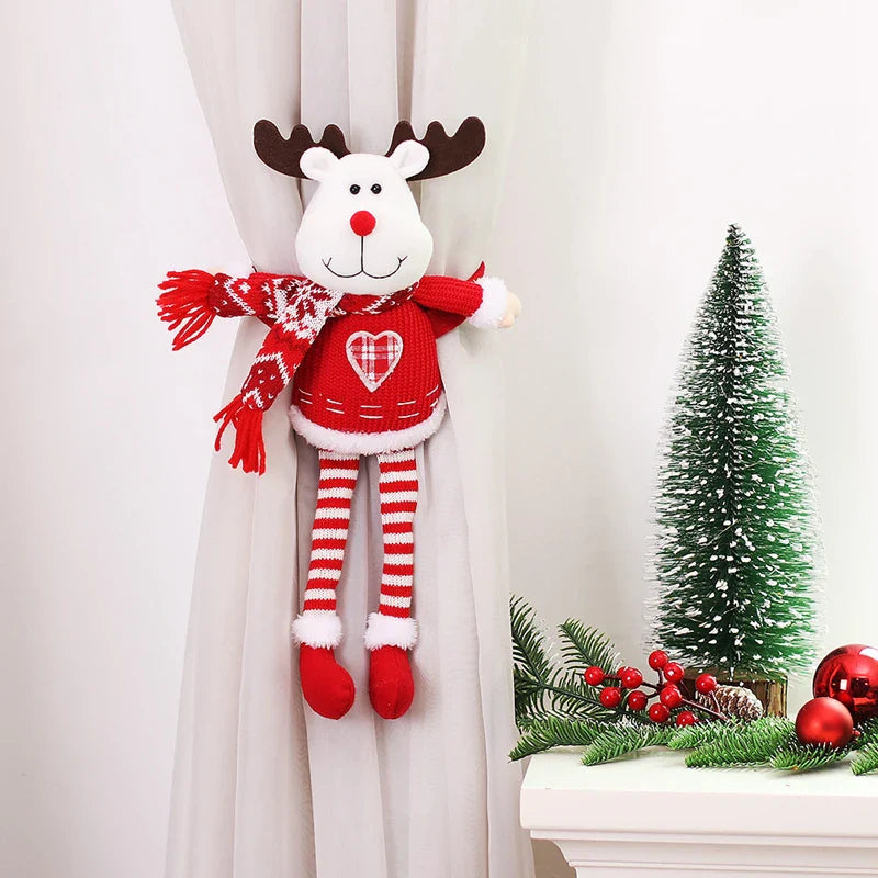 Christmas Curtain Buckle Elk Santa Snowman Dolls Xmas Tree Ornament 2024 Merry Christmas Decoration for Home 2025 New Year Gift
