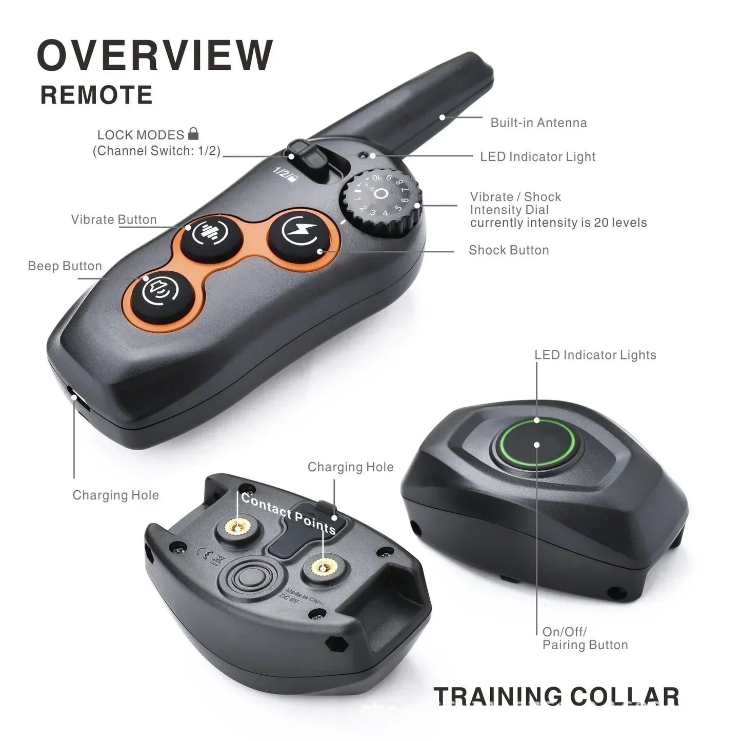Anti Bark Dog Collar, Remote Control Electric Dog Training Device Automatic Bark Stopper Collar Beep IP67 Waterproof for All Dog