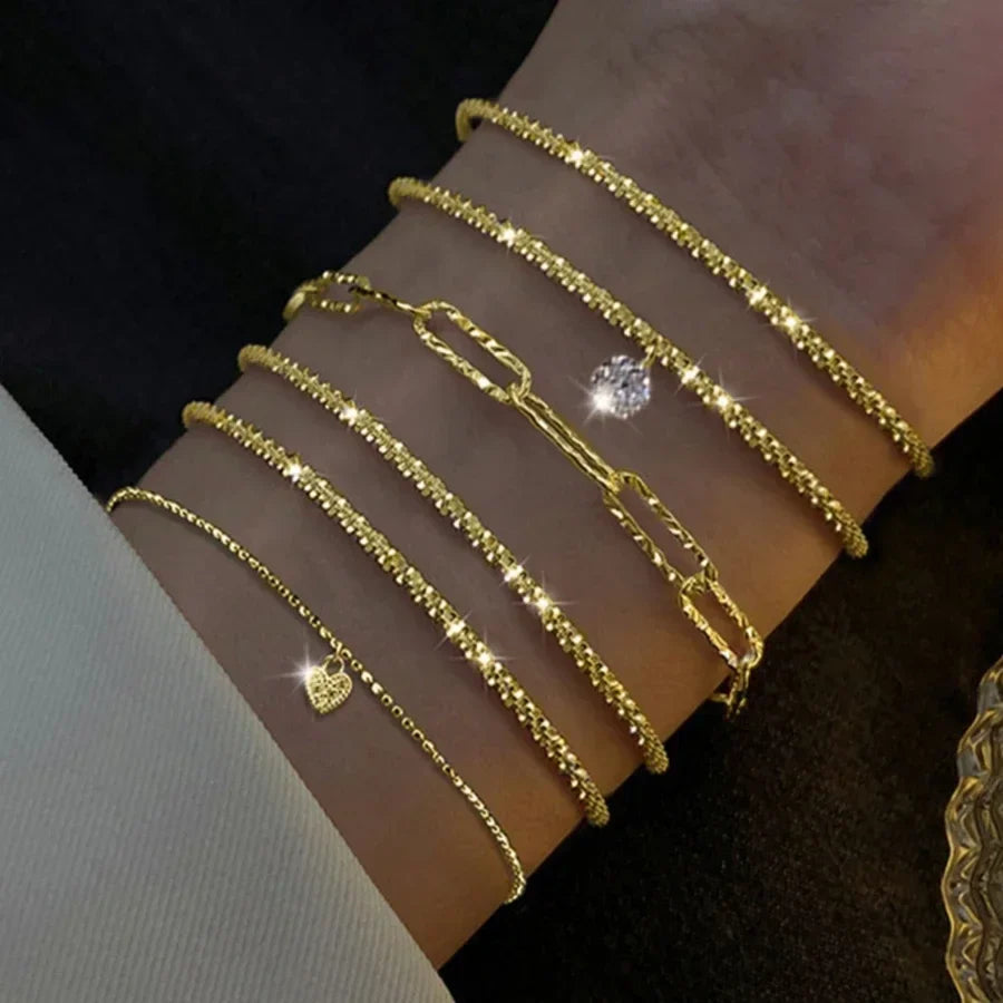 6pcs 925 Sterling Silver Rhinestone Bracelets for Women Girls Luxury
