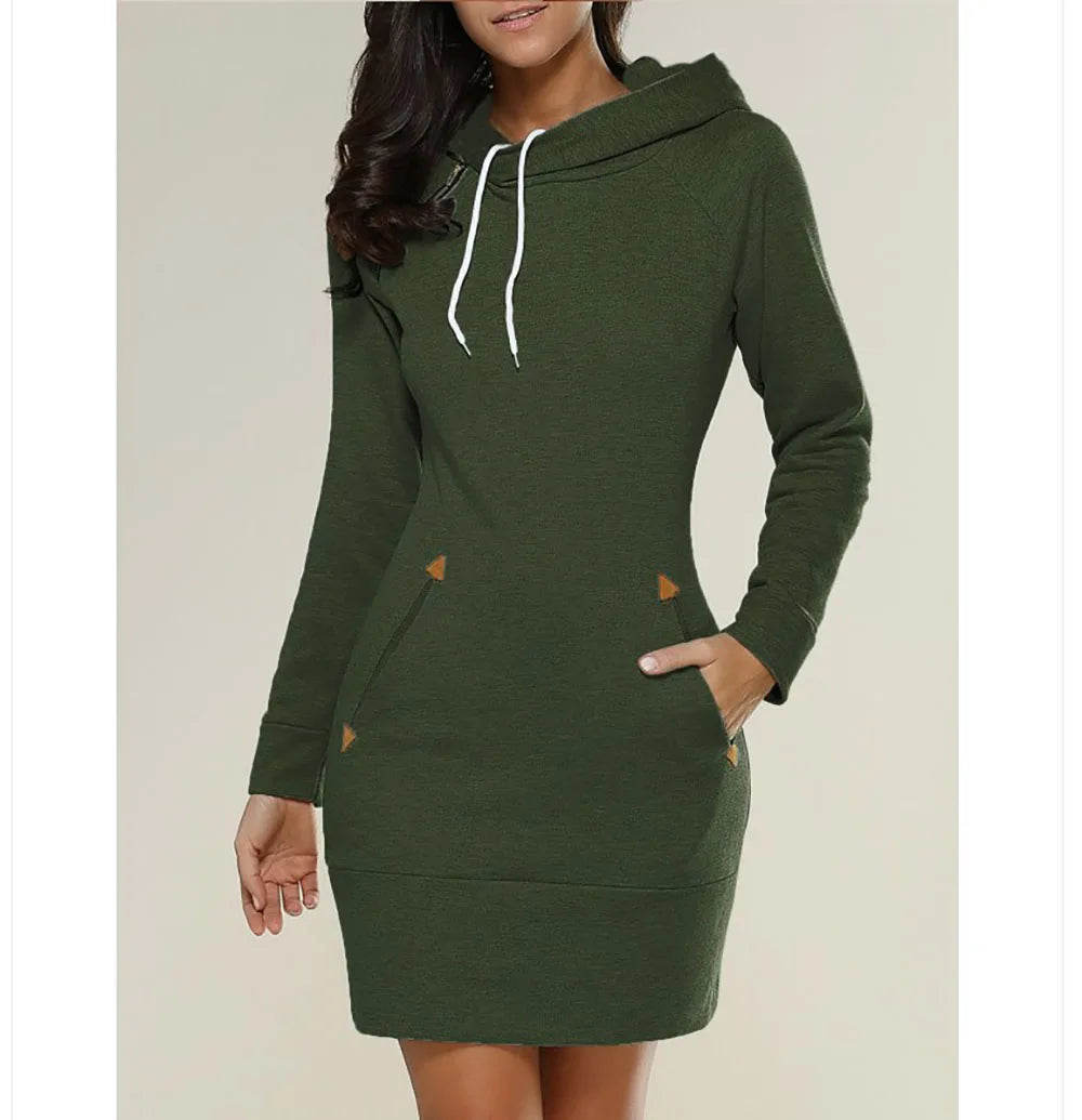 2024 woman Women's Clothing Dresses hot selling new hooded zipper pullover mid length hoodie dress in 5 colors and size 6 Dress