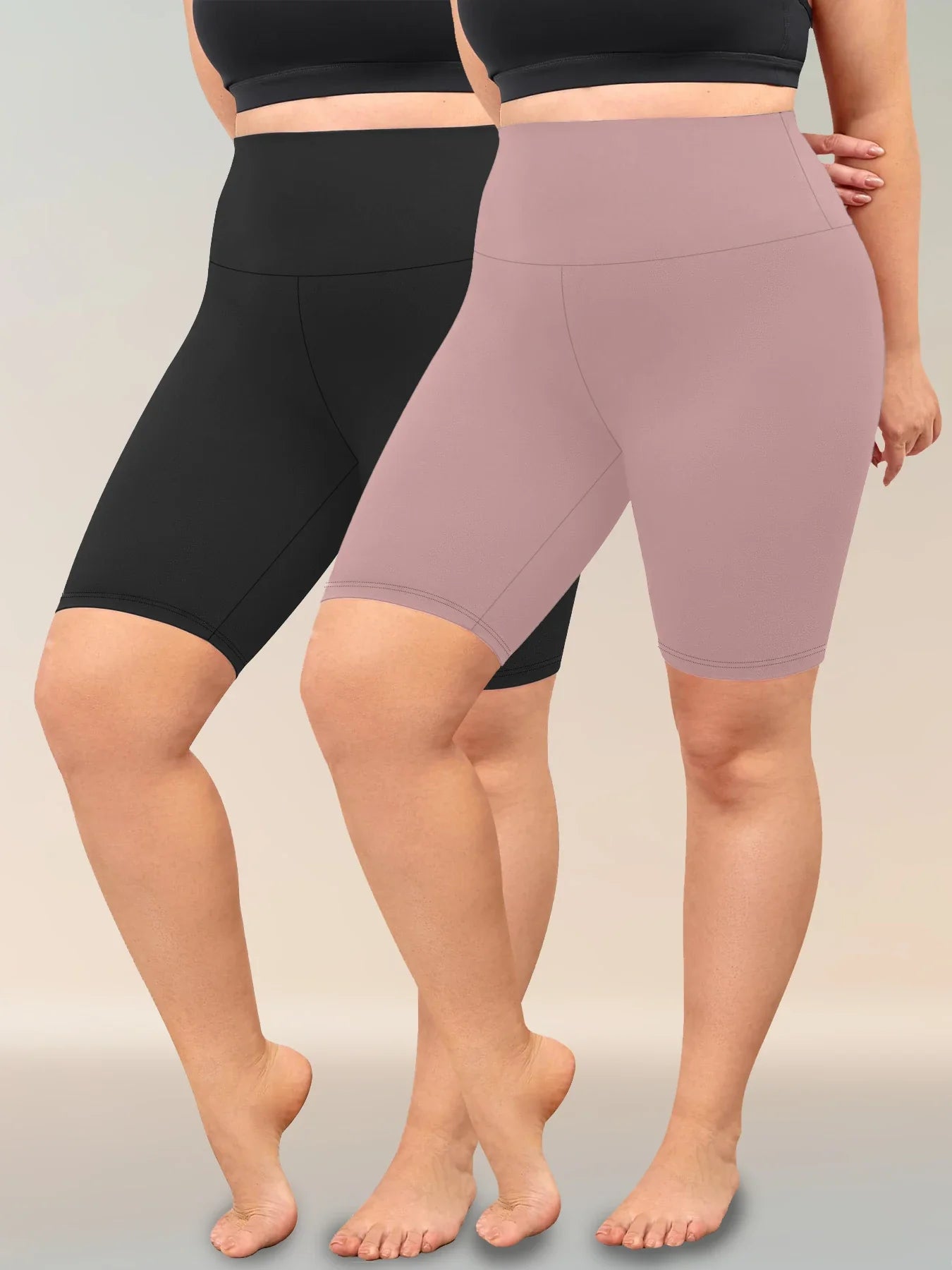 2 Pack Plus Size Biker Shorts for Women High Waisted Super Soft Workout Yoga Athletic Shorts Running