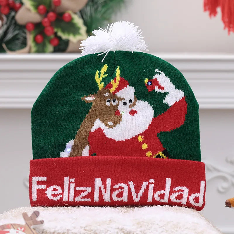 LED Christmas Hat Creative Flashing Led Light Knitted Hat Snowman Winter Warm Color Knitted Cap Christmas Gift