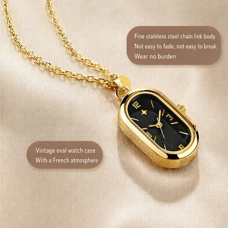 Women's Pendant Watch Oval Necklace Elegant Quartz Pocket Watch Fashion Jewelry Luxurious and Compact Valentine's Day Gift