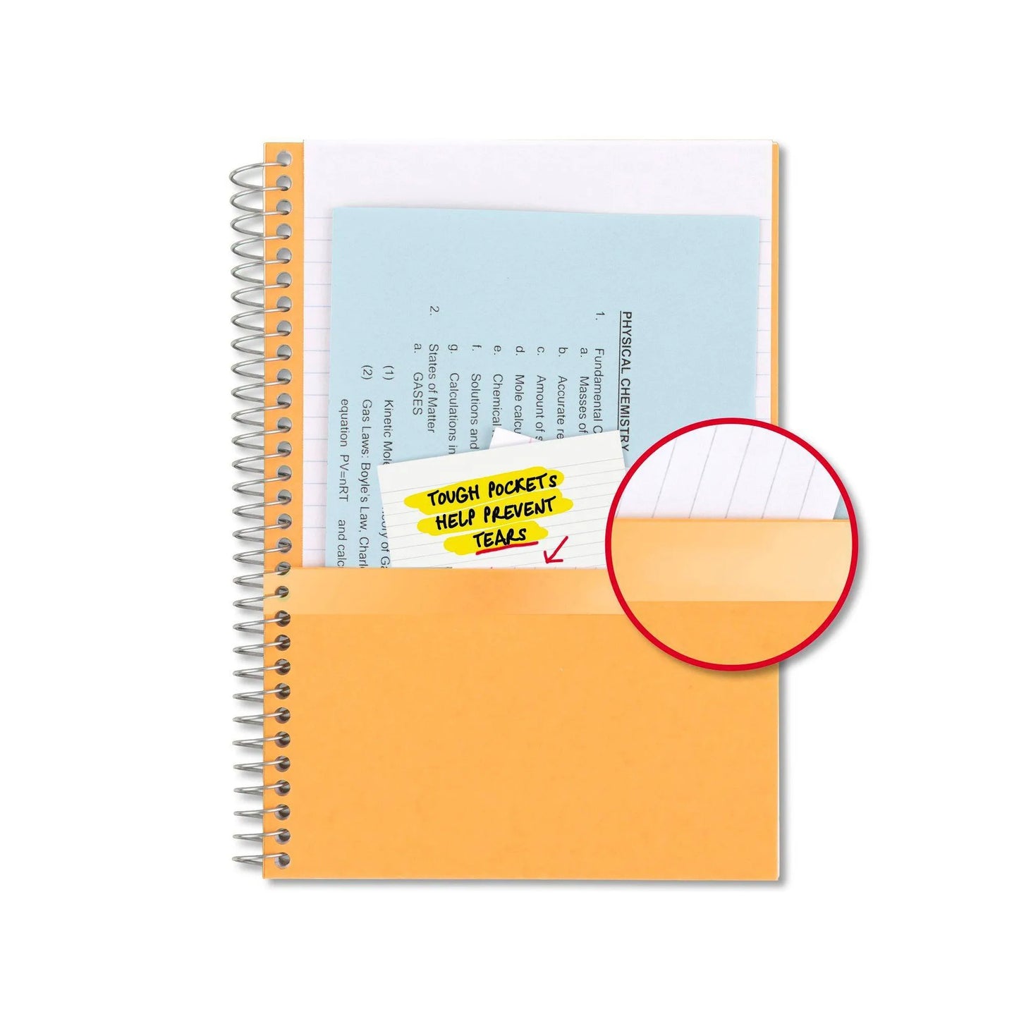 1pcs College Ruled Spiral Notebook With Pocket, Wire Bound, Acid-Free Paper, Perforated Sheets, Water-Resistant Cover, Ink Bleed