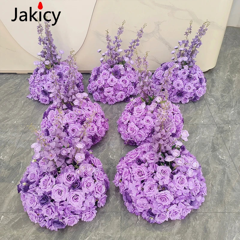 Red White Customized Artificial Rose Delphinium 50cm Flower Ball Wedding Decor Table Centerpieces Flower Decor Event Road Props