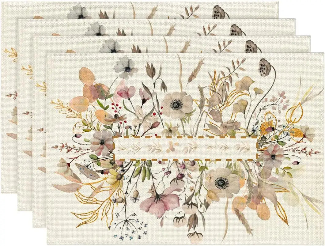 4PCS Thanksgiving Day Table Placemats 30*45cm Linen Autumn Pumpkin Maple Leaf Printed Dining Table Mat Festive Table Decoration