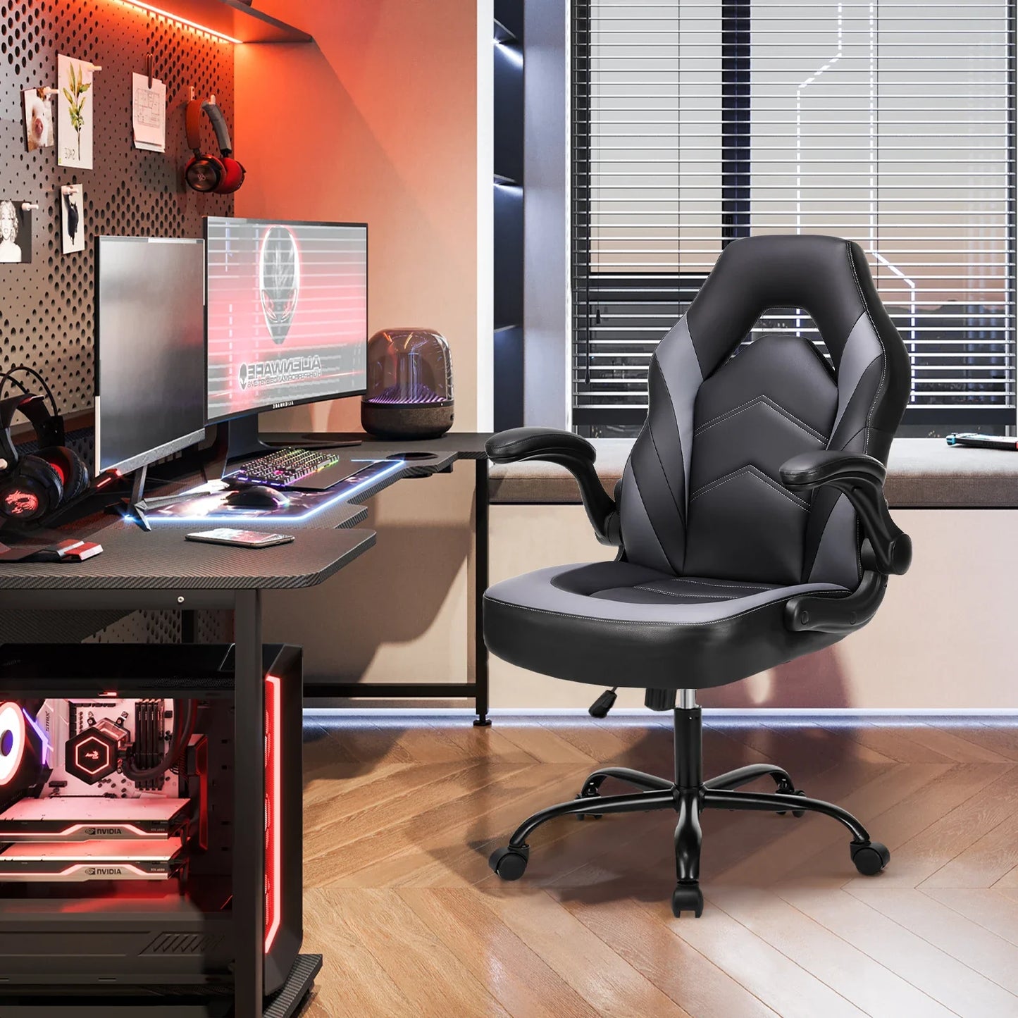 Ergonomic Office Computer  Chair Adjustable PU Leather  Armrest