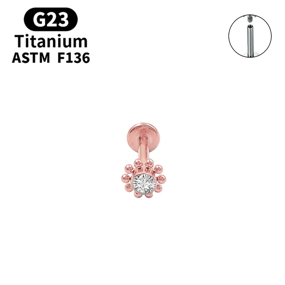 G23 Titanium Lip Labret Nose ASTM-F136 Piercing Body Jewelry Opal Zircon Internally Threaded Earring Helix Tragus Cartilage Ear