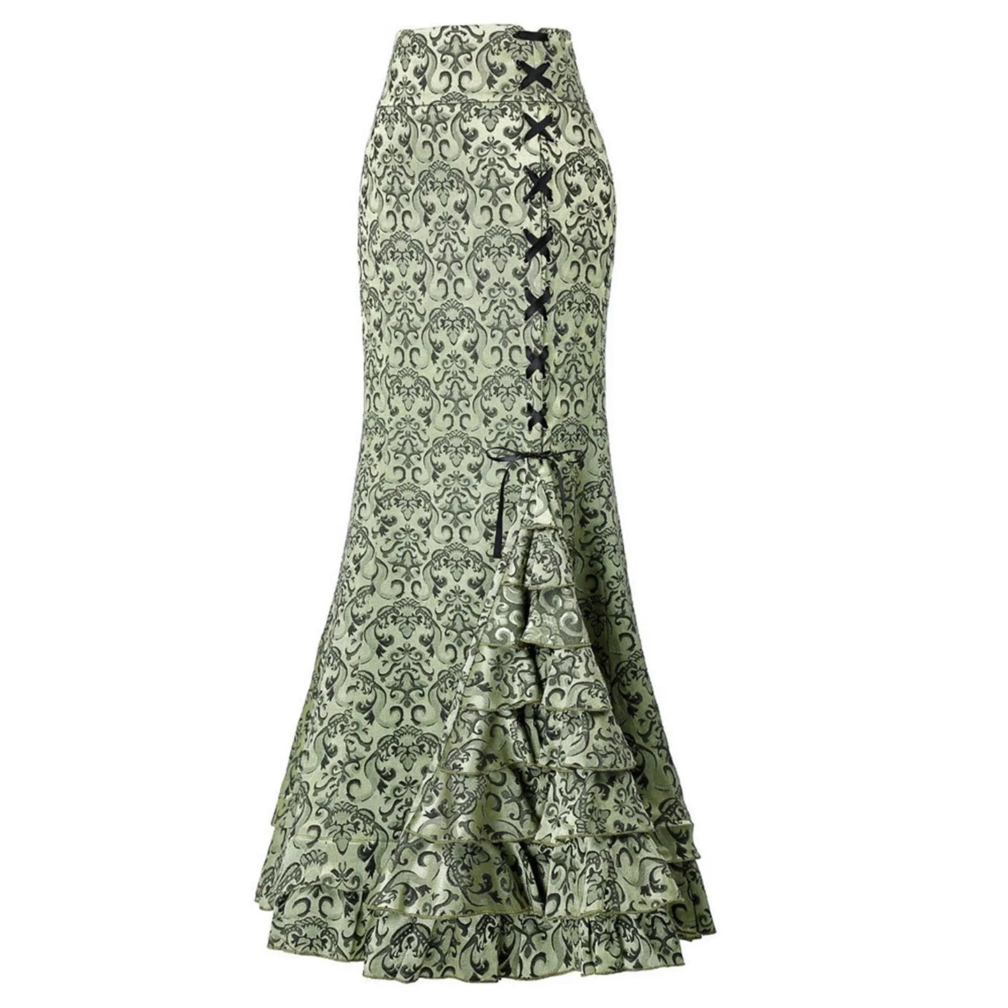 Vintage Women Trumpet Mermaid Skirt Gothic Long Steampunk Skirt Maxi Fishtail Victorian Ladies Retro Bandage Skirt Y2k Steetwear