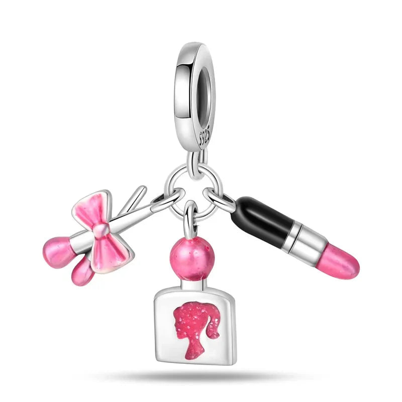 Romantic Pink Crown Perfume Bottle Charms Beads Bracelets Fine Jewelry