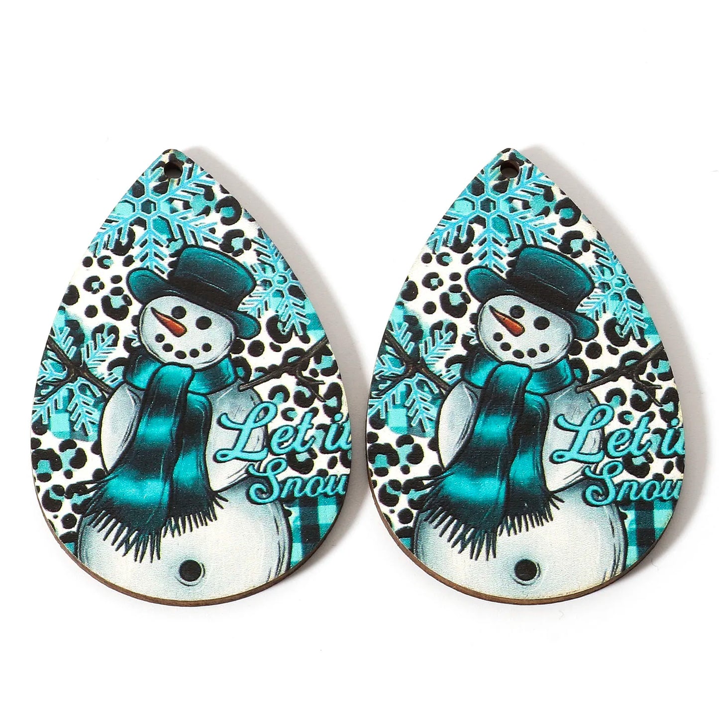 10pcs Multicolor Christmas Wood Pendants Drop Shaped Christmas Tree Snowman Charms DIY Earrings Women Jewelry Gift 5.4cm x 3.7cm