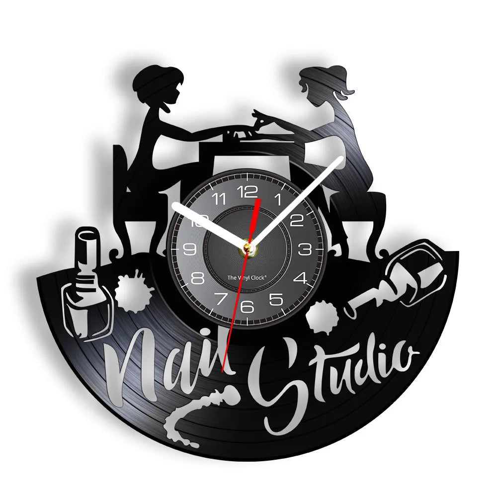 Manicure Design Wall Clock Fashion Beauty Store Wall Art Salon Vinyl Record Wall Clock Beauty Home Decor Gift For Her
