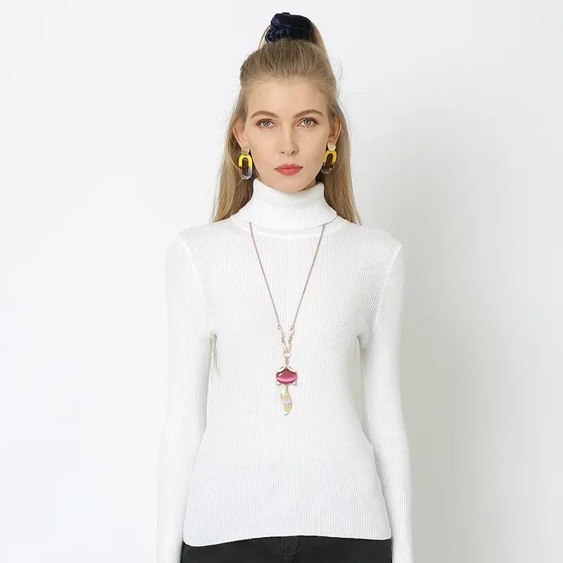 Autumn Winter Women Turtleneck Sweaters Solid Color Female Slim Fit Knitwear Lady Basic Jumpers Warm Knitted Pullovers Soft Tops
