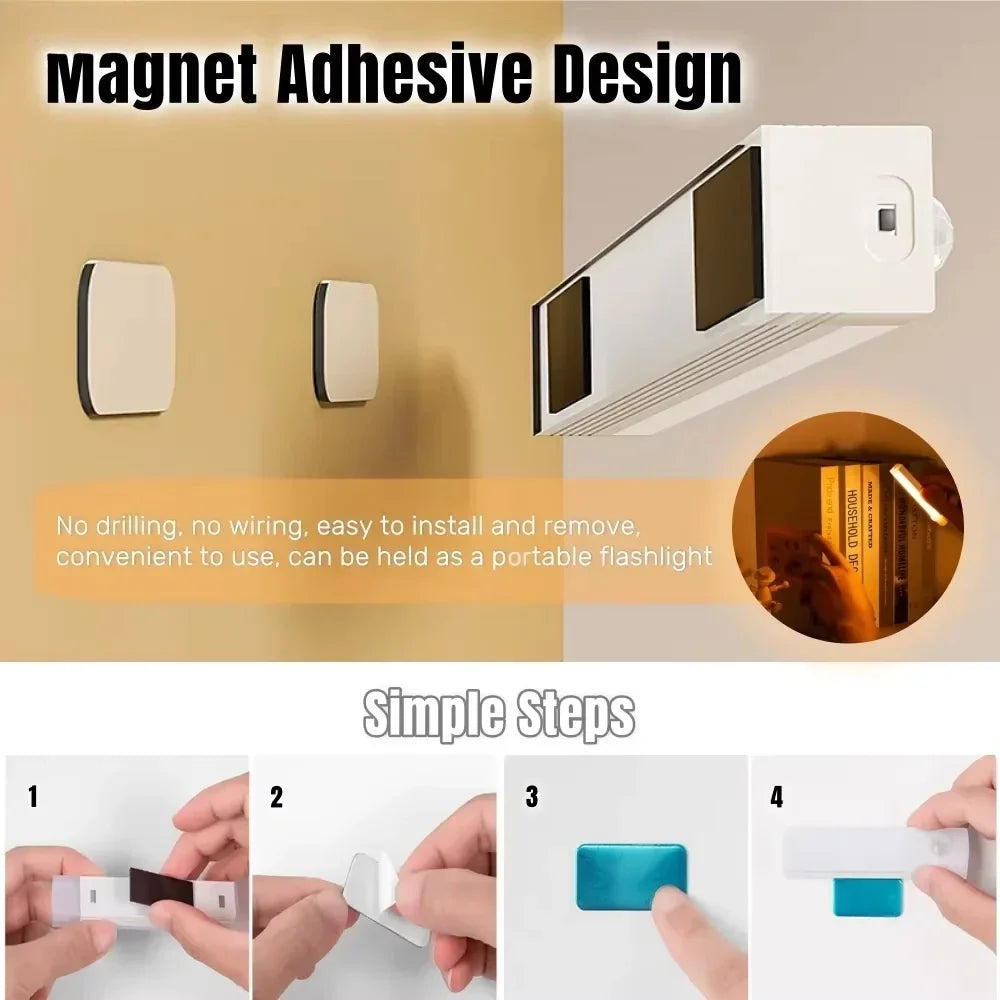LED Motion Sensor Light Wireless USB  Rechargeable Night Light Portable Induction Lamp for Cabinet Wardrobe Staircase