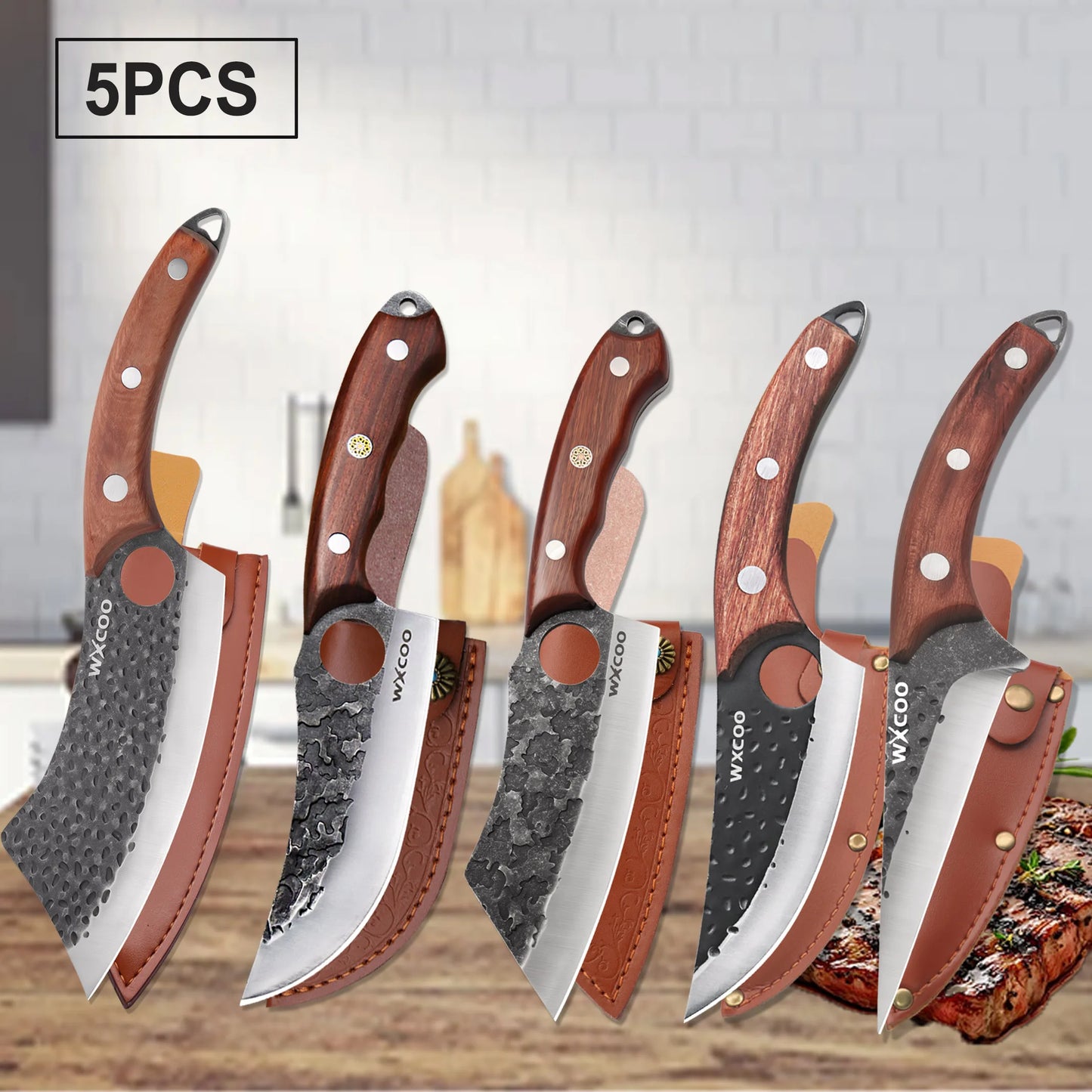 Professional Kitchen Forged Knife BBQ Cooking Chef Knives Wooden Handle Meat Cleaver Fruit Cutter Boning Knife Kitchen Supplies
