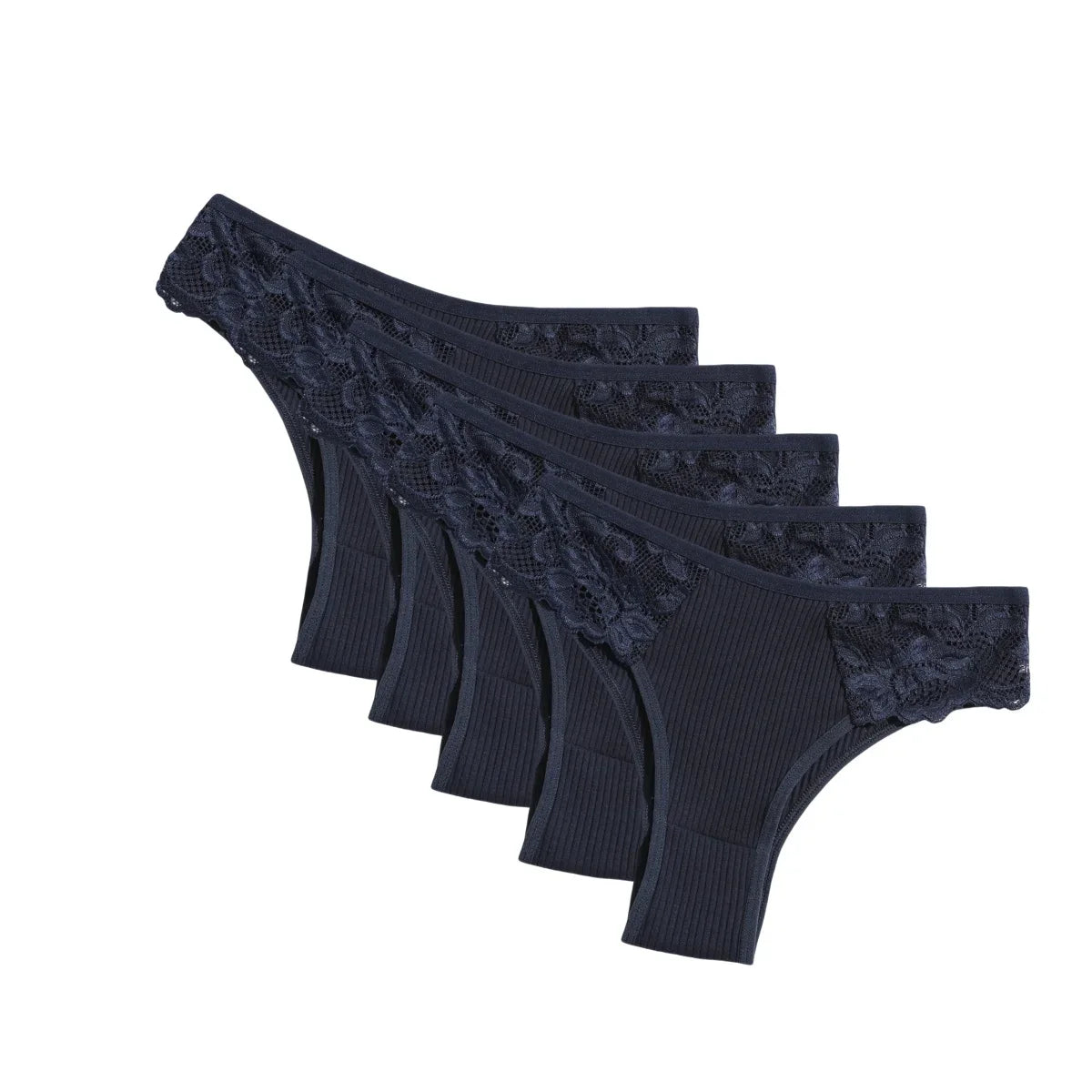 5Pcs/Set Women Cotton Panties Floral Lace Side Panel Low Rise Rib Briefs Low Cut Underwear Comfort Sexy Lingerie Daily Bikini