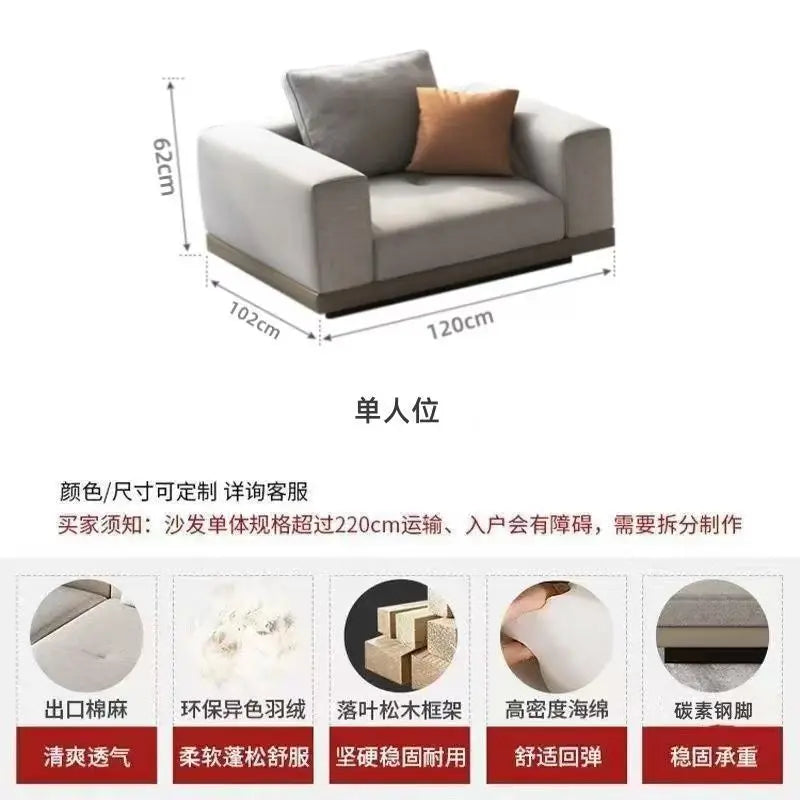 LX cotton and linen concubine fabric sofa light luxury large flat floor living room straight row combination sofa
