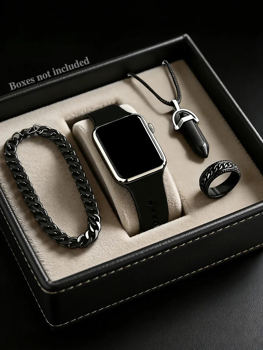 Men's LED Square Watch And Jewelry Set Birthday Gift Non-Smartwatch Box Not Included