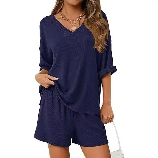 2026 Summer Solid Beach Set for Women Loose Casual Style Home and Outdoor Wear hort-Sleeve T-Shirt Shorts