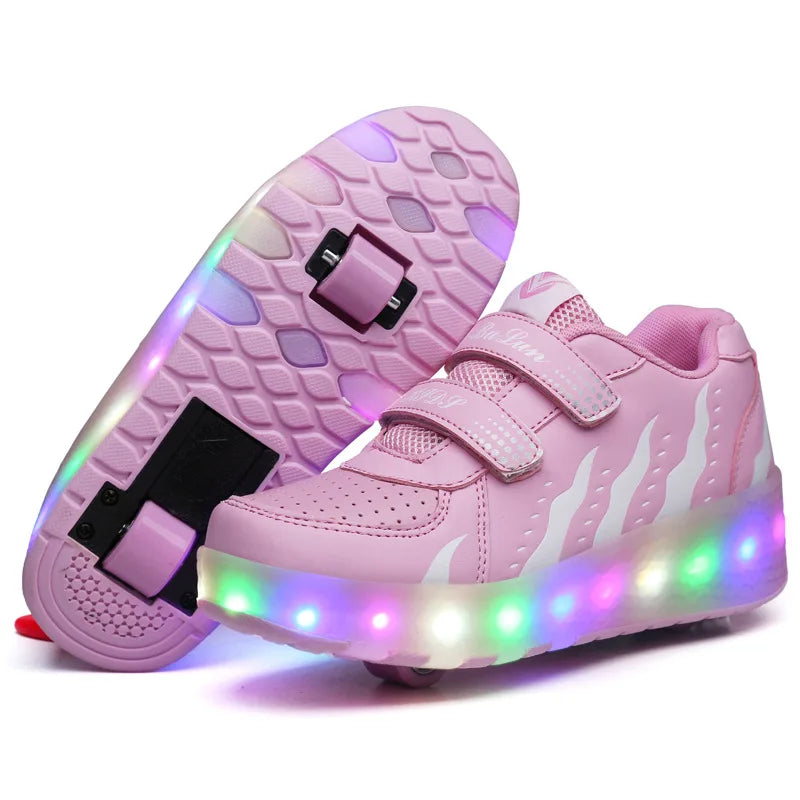 Two wheel skateboarding shoes casual shoes mob shoes Children's luminous roller skates skating charging with lights wheel shoes