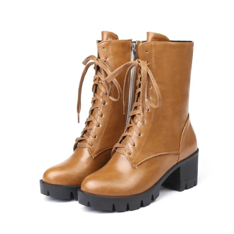 SIMLOVEYO Rubber Lace Up Black Autumn Chunky Boots big size 46 Ankle Boots Women Platform Shoes Ladies shoes women shoes Hot