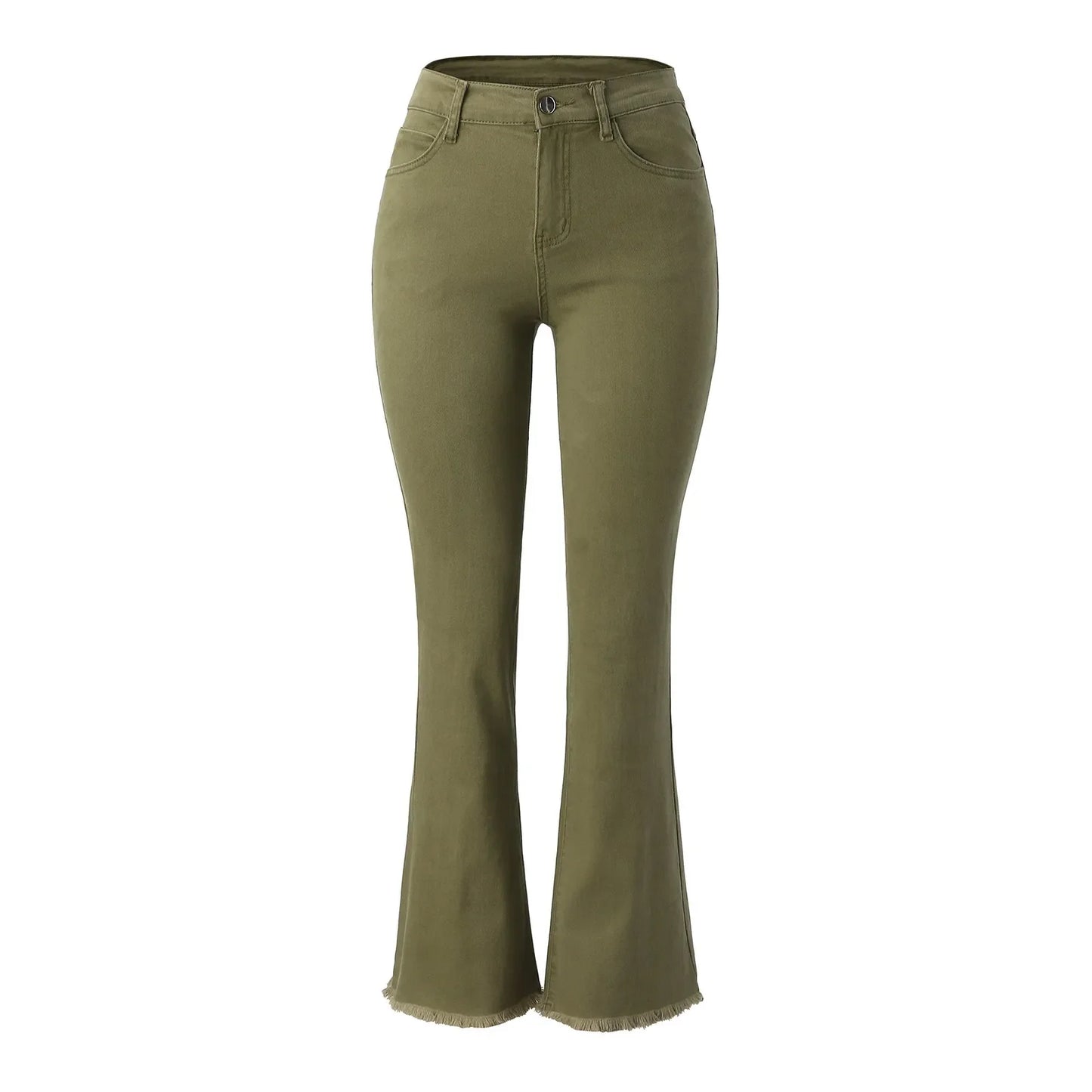 Jeans For Women High Waist Womens Casual Denim Pants Jeans Green Color Bell Jeans Flared Denim Jeans 여성바지
