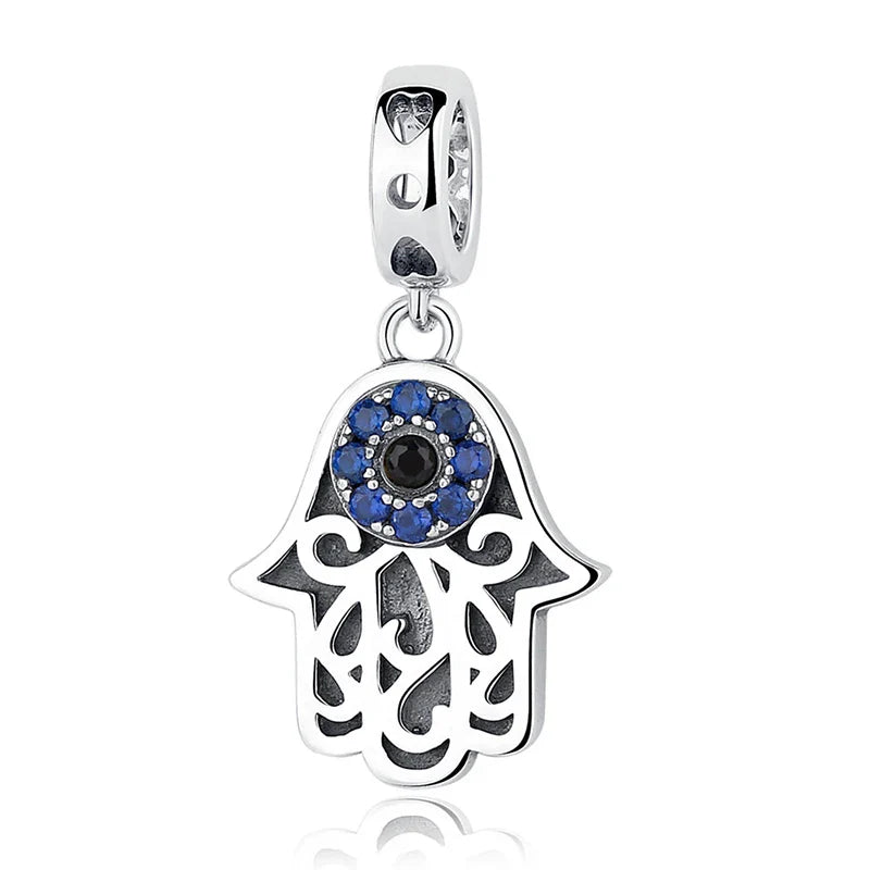 WOSTU 925 Sterling Silver Evil Eyes Charms Fatima Hand Hamsa Vintage Pendants For Women  Heart Beads Fit DIY Bracelets Necklaces