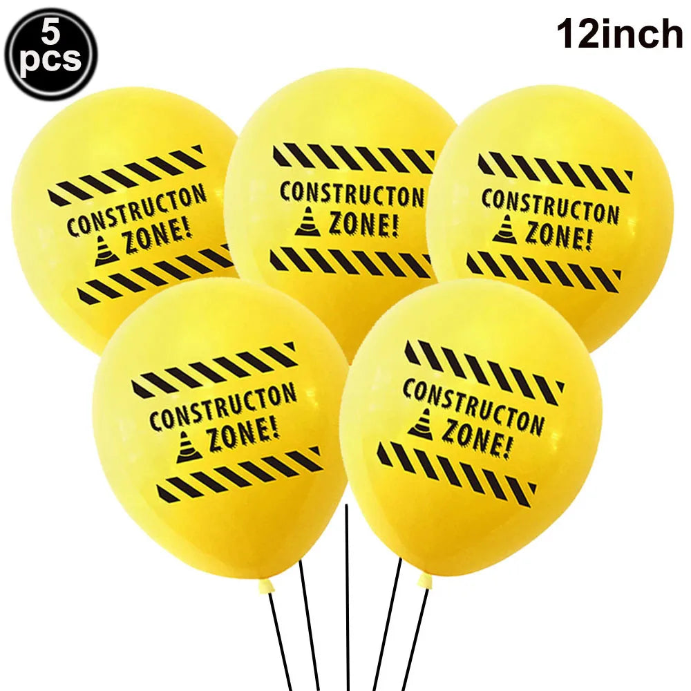 5pcs Construction Themed Balloon Carton Vehicle Balloon Excavator Forklift Crane Balloons for Boy's Construction Birthday Party