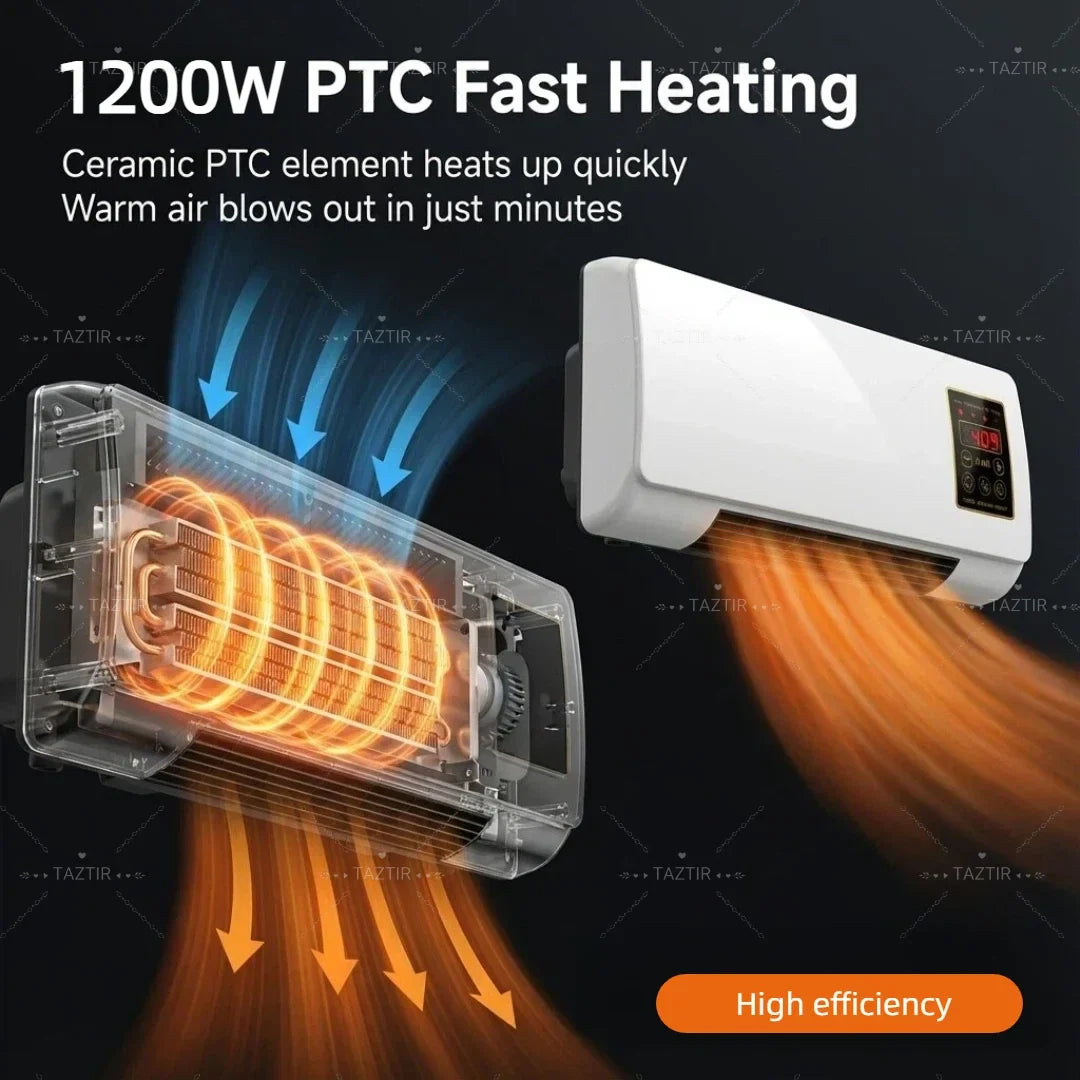 2-in-1 Wall-Mounted Heater 1400W , 6-Hour Timer, Remote Touchscreen Control, Overheat Protection.