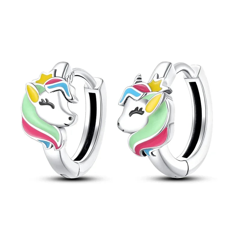 Romantic Heart Shapen Girl Earrings 925 Silver Rainbow Heart Hoop Earring Silver Jewelry Gift