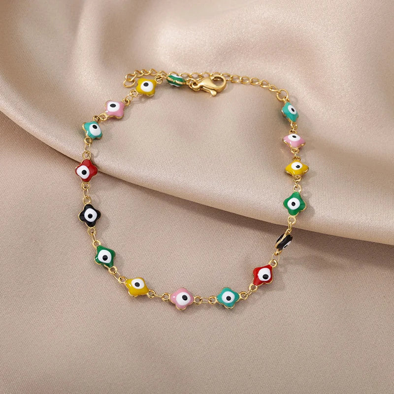 Evil Eye Anklets for Women Stainless Steel Boho Anklet Summer Charm Ankle Bracelet Lucky Amulet Jewelry Beach Accessoires Femme