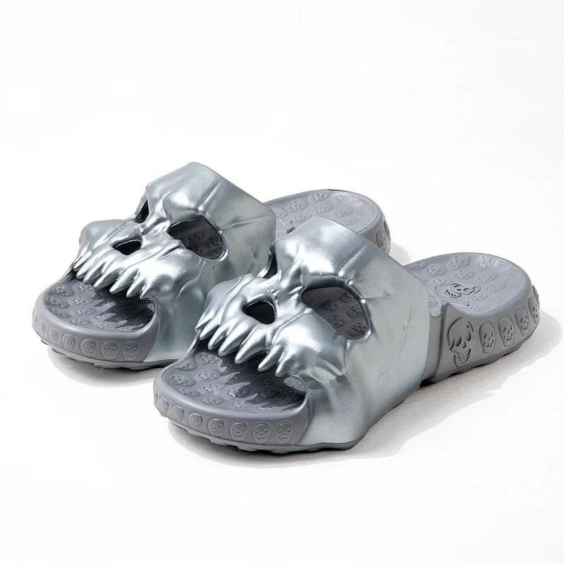 New Personalized Skull Design Men Slippers 2024 Summer Outdoor Fun Slides Thick Bottom of Beach Non-slip Leisure Women Sandals