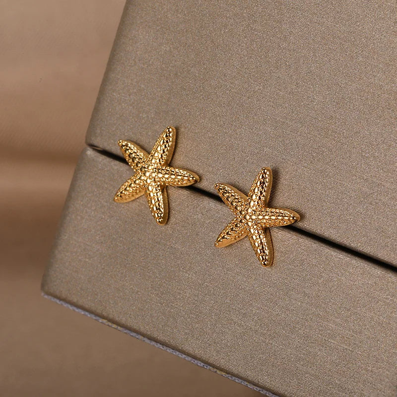 Geometric Fashion Temperament Casual Starfish Stud Earrings For Women Stainless Steel Earrings Female Summer Jewelry Gift