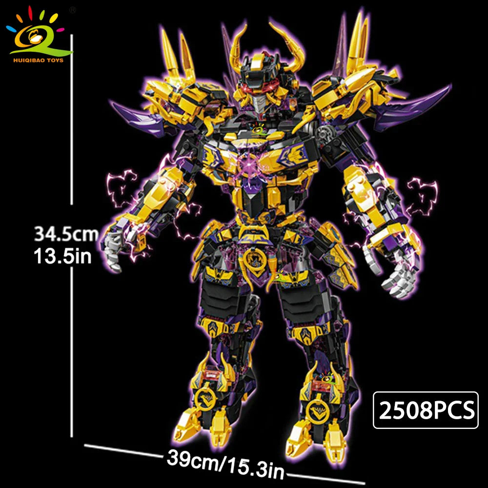 HUIQIBAO SunWuKong Warrior Mech Robot Building Blocks MOC Chinoiserie Action Figure Brick Children City Construction Display Toy