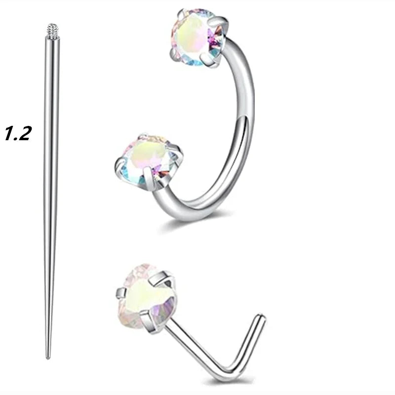 6/2pcs Horseshoe Nose Rings with L-Shape Nose Stud, Stainless Steel