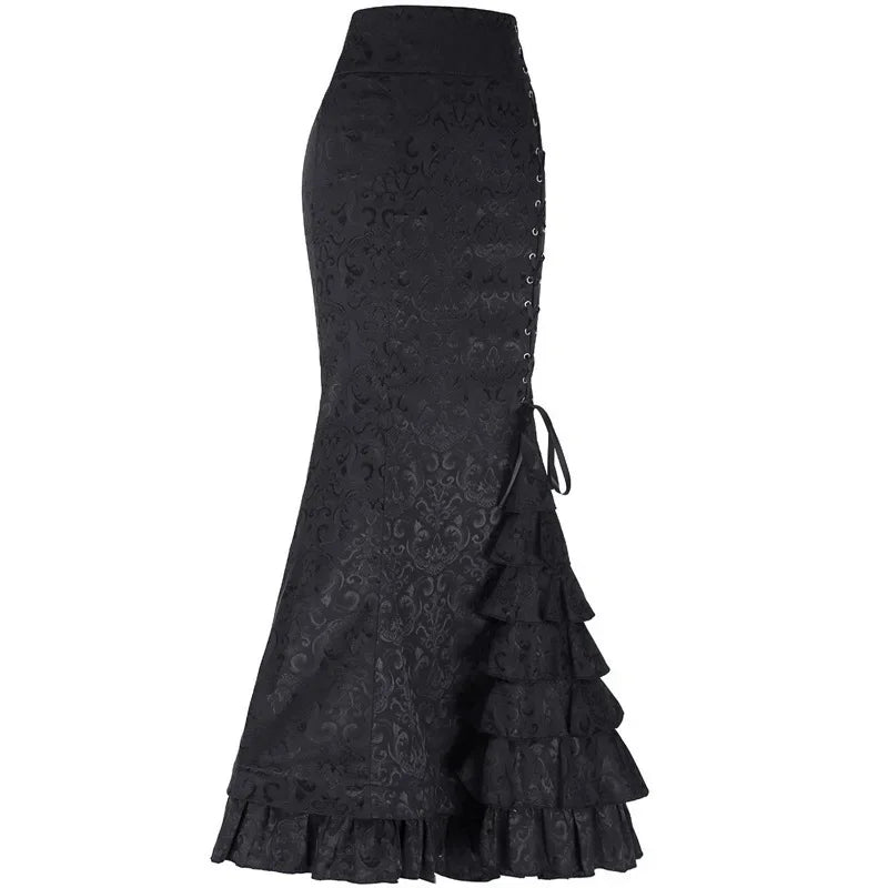Women's Midi Y2k Skirt Victorian Retro High Waist Elegant Temperament Skirt Steampunk Gothic Style Fishtail Skirt Party Clothes
