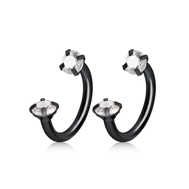 2Pcs Stainless Steel Crystal CZ Tragus Piercing Helix Studs Earrings For Women Girls Hoop Nose Ring Body Piercing Jewelry