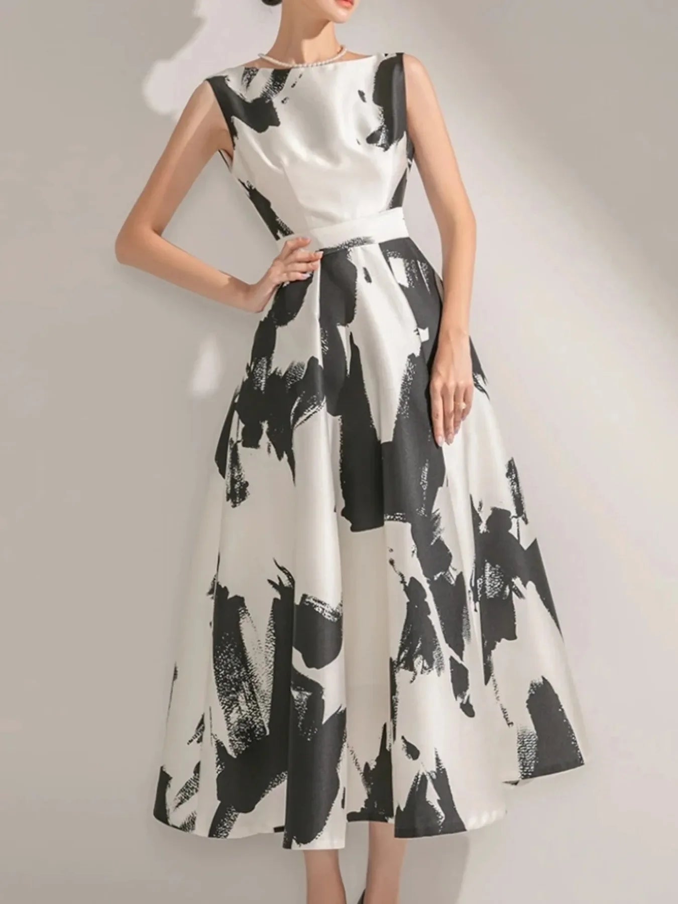 Women Elegant Casual Print Summer Dress Sleeveless Vintage A-Line Chic Party Birthday Vestidos Female Clothes New Midi Robe
