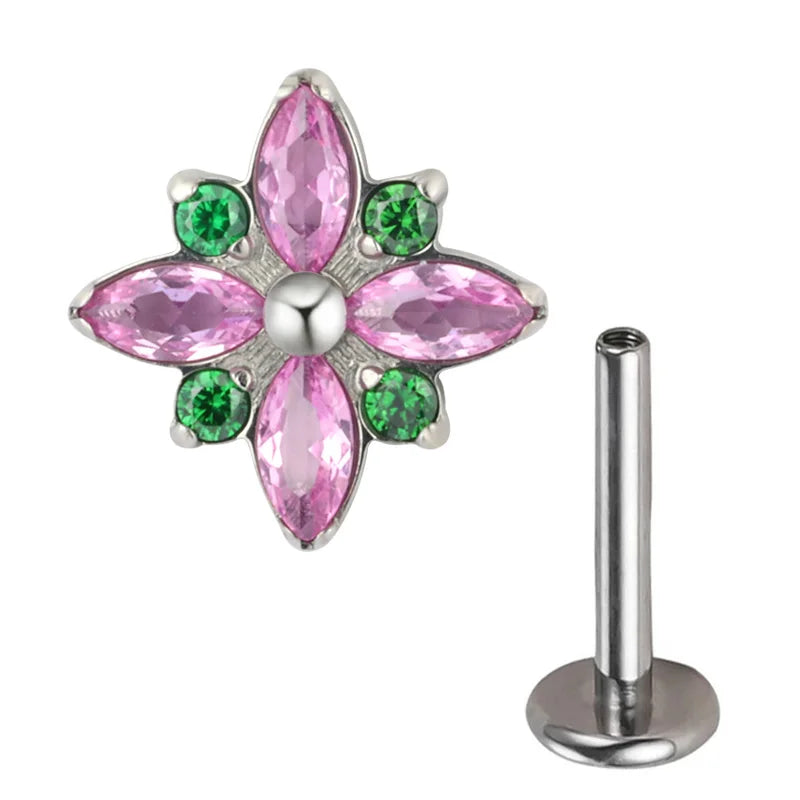 1Pc F136 Titanium Cute  5A CZ Flower Cartilage Crystal Piercing Labret Stud Piercing Jewelry Internally Threaded Ear Tragus Ring