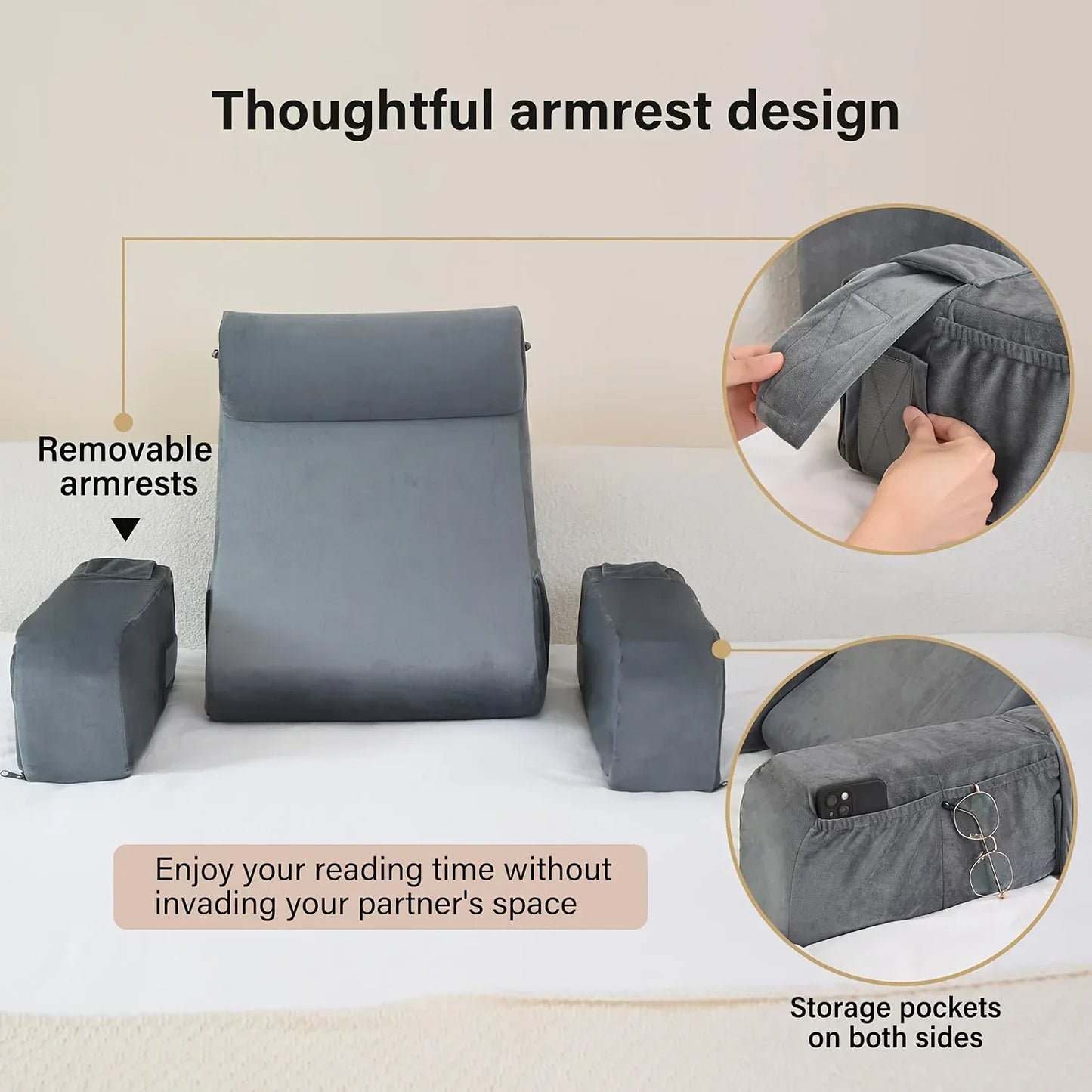 Reading Pillow for Bed, Extra Large Arm Rest  Memory Foam.
