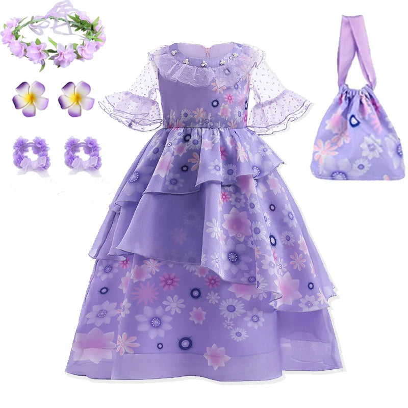 Halloween Girls Disney Encanto Isabela Princess Dress Baby Girls Isabela Cosplay Costumes Carnival Birthday Party Clothings