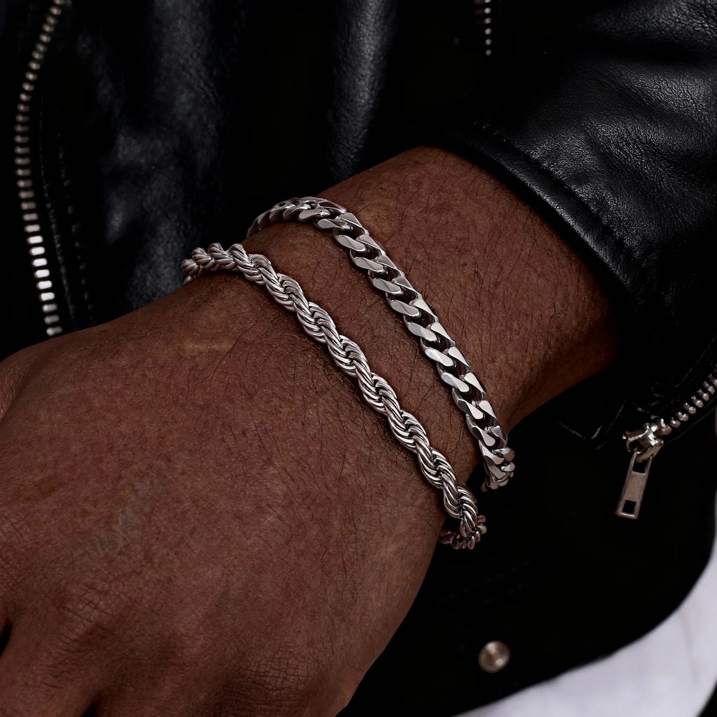 2pcs Men's Chain Bracelets, Stainless Steel Silver Gold Black Color