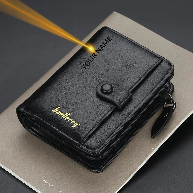 Custom Engrave Name High Quality Man Short Wallets, Personalized Name, Zipper Coin Pocket Wallet, Christmas Father's Day Gift.