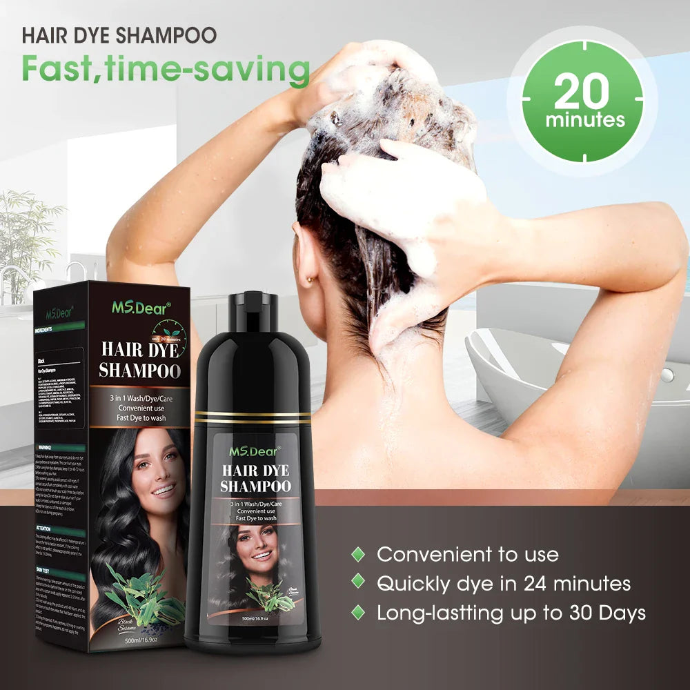 500ml Natural Plant Conditioning Hair Dye Black Shampoo Fast Dye White Grey Hair Removal Dye Coloring Black Hair
