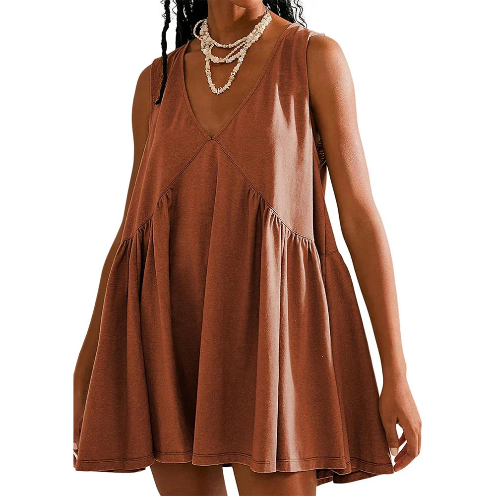 Womens Summer Sleeveless Mini Dress Casual Loose V Neck Sundress with Pockets 2025