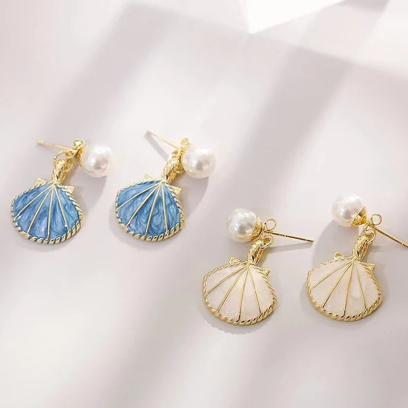 EtherealBe Blue Shell Pearl Dangle Earrings
