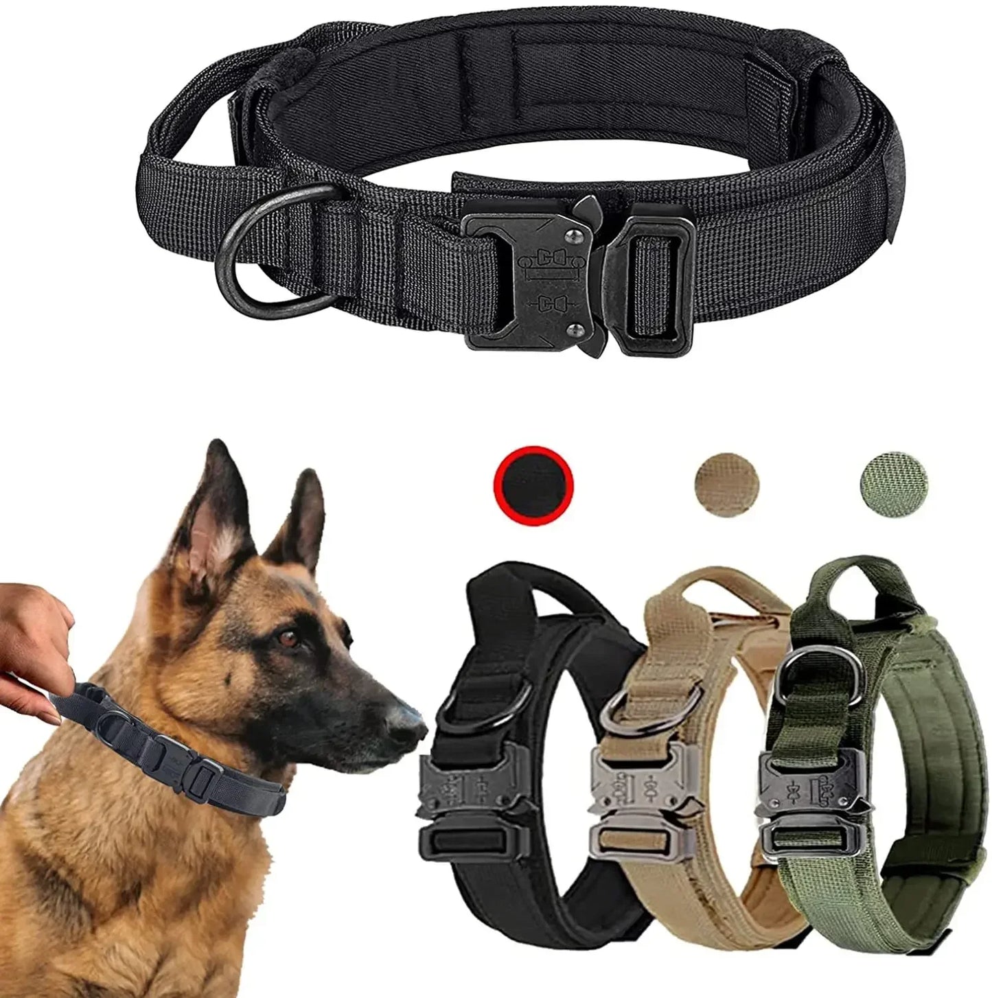 actical Dog Collar  Adjustable Military Training Nylon Dog Collar with  Heavy Metal Buckle for Medium and Large Dogs